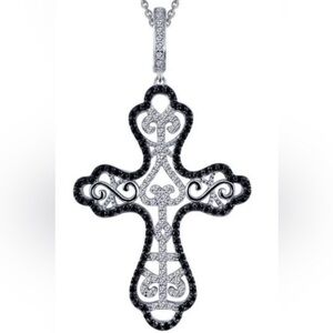 Lafonn Cross Necklace,  Simulated Diamond, Sterling Silver bonded with Platinum